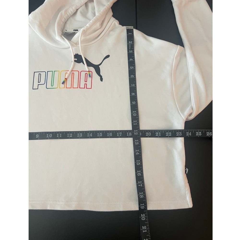 Puma Womens White Cropped Hoodie Rainbow Logo Sweatshirt Large (1092) - Picture 3 of 12